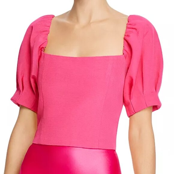 Alice + Olivia Joslyn Puff Sleeve Cropped Top in Wild Pink Size 4 Barbie $295 - Picture 4 of 16